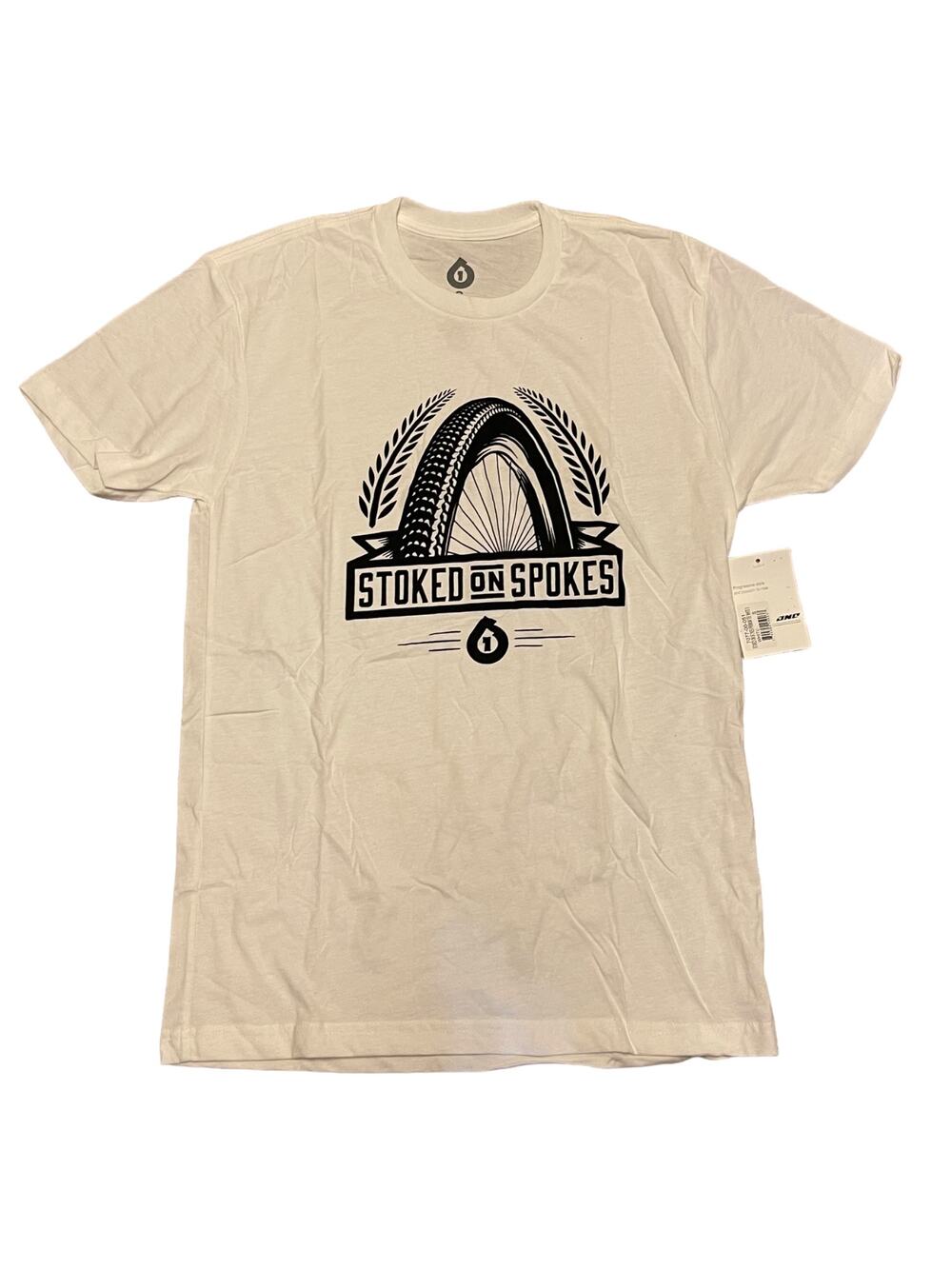 Stoked On Spokes White Cotton Blend Cycling Shirt Size Small